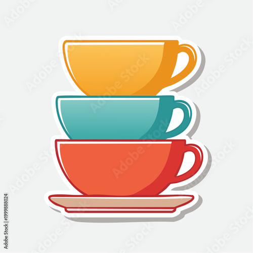 Stack of Three Colorful Coffee Cups