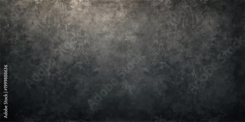 A dark aged concrete wall background with a rough textured grunge surface and blank black vintage paper pattern provides a dirty gray backdrop with copy space