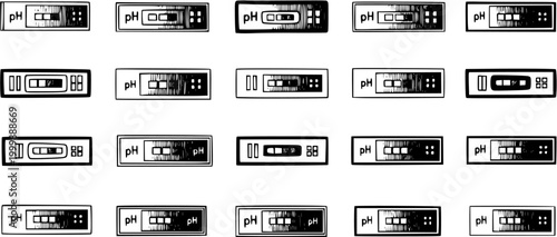 Black and White Line Art pH Testers Pattern - Medical and Scientific Laboratory Diagnostic Devices Vector Illustration for Chemistry
