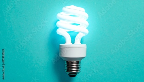 A spiral compact fluorescent bulb floating on turquoise, symbolizing energy efficiency and modern lighting technology.