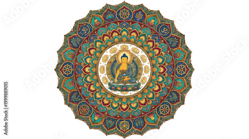Minimalist outline icon of Buddha face in a circle.