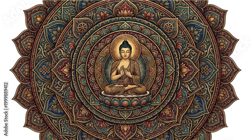 Minimalist icon of a seated meditating Buddha figure.