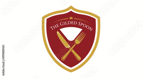 Elegant Shield Logo with Gilded Cutlery and Crown for Dining Business