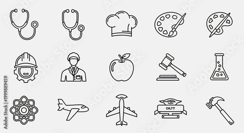 Collection of career icons representing different professions and industries.
