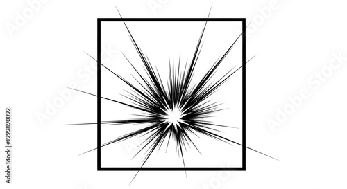 Foto Abstract black starburst explosion graphic within a square frame on white background