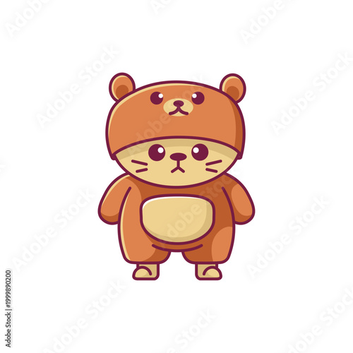 Cute Cat Wearing Bear Costume Illustration