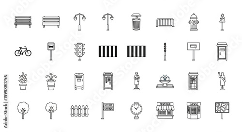 Collection of Urban Street Furniture and Elements Icons.