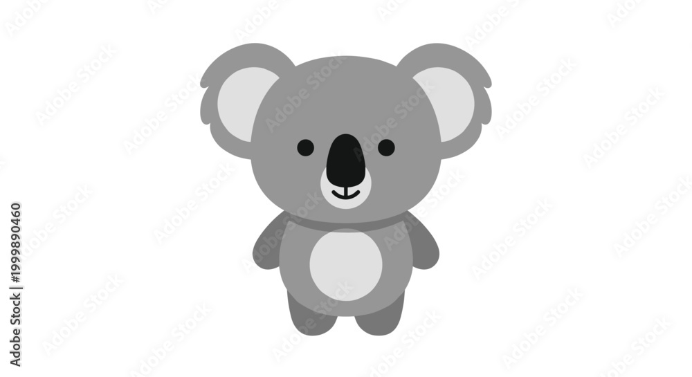 Fototapeta premium Cute and simple illustration of a friendly gray koala bear sitting and facing forward on a plain white background.