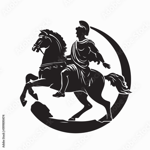 Classical Roman Statue Man on Horse Silhouette Vector Isolated On White Background