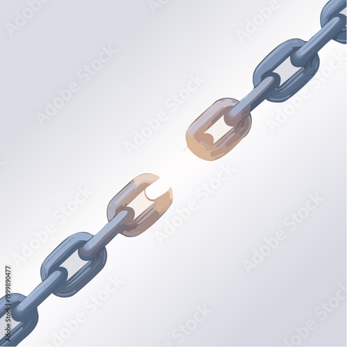 Broken Chain Link Symbolizing Weakness, Disconnection, and Failure in Business and Relationships