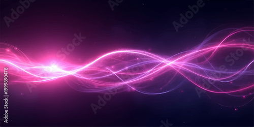 An abstract background featuring glowing blue fractal waves and digital light lines creates a bright motion effect on a black space backdrop for modern technology wallpaper design