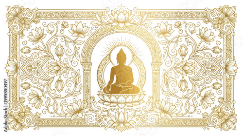 Translucent silhouette of a seated Buddha meditating in peace.
