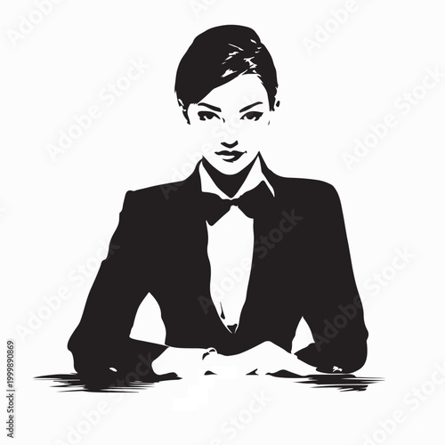 Professional Female Croupier Tuxedo Vector Illustration On White Background