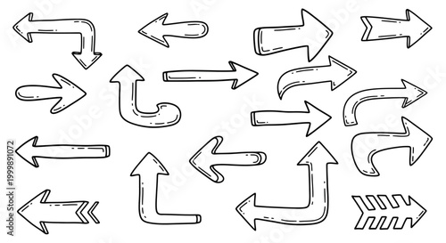Set of Hand Drawn Sketchy Arrow Symbols.