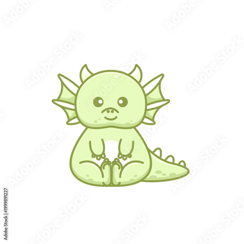 Cute Green Baby Dragon Illustration