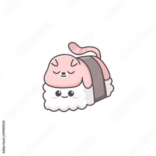 Cute Sushi with Cat Characters Illustration
