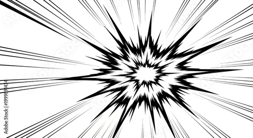 Black and white manga style radial explosion speed lines illustration.