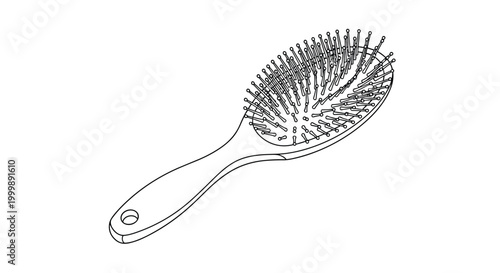 Simple black and white line art illustration of a classic hairbrush used for personal grooming and daily hair care routines.