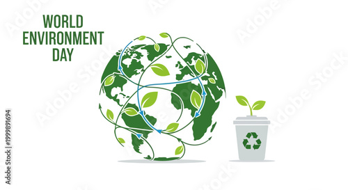 World Environment Day with Earth and growing plant in recycling bin
