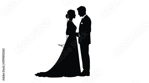 Elegant couple embracing in a striking black silhouette