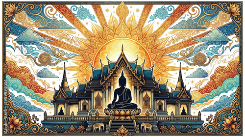 Set of black lotus flower icons and Buddha silhouette for meditation and yoga design.