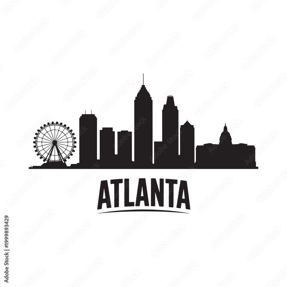 Fototapeta premium Atlanta Skyline Silhouette with City Name Black on White