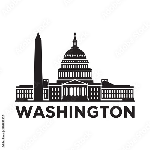 Washington dc skyline silhouette with text black and white