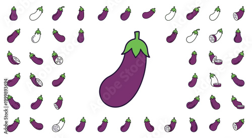 Purple Eggplant Vegetable Illustration.