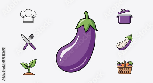 Purple Eggplant Vegetable Illustration.