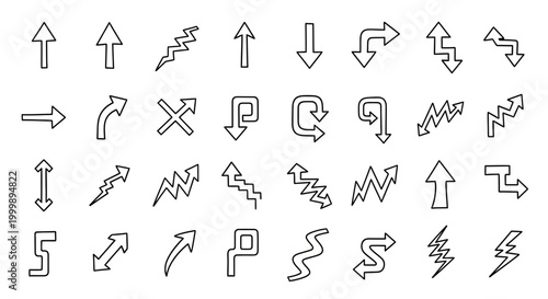 Diverse collection of hand-drawn arrow icons in various directions and styles.