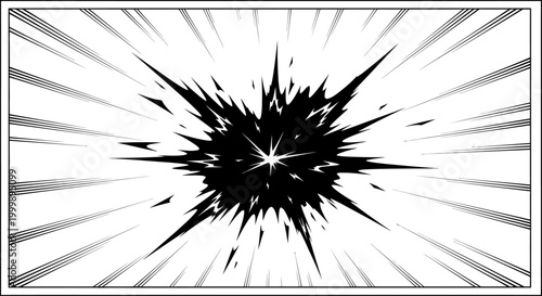Black Manga Style Impact Explosion Symbol.