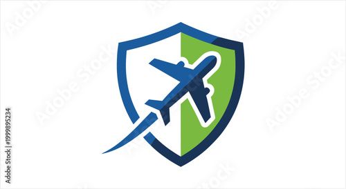 Airplane and Shield Logo for Travel Security.