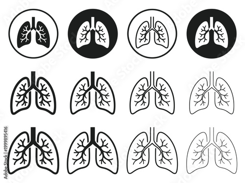 Human Lungs Icon Set - Respiratory System Vector Illustration for Medical, Health, and Pulmonology Infographics