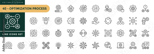 A collection of Optimization Process icons set with editable stroke, including  settings, productivity, customization. Thin linear vector illustration.