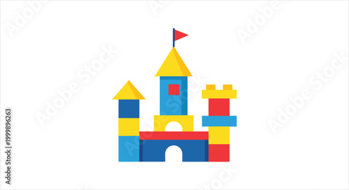Colorful Toy Castle Made from Building Blocks for Childrens Playtime.