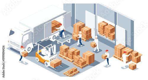 house moving scene with people loading boxes into car