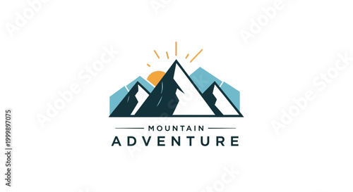 Mountain adventure logo with sun and peaks