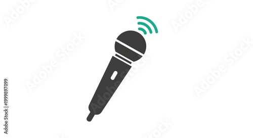 Wireless microphone with green sound waves icon