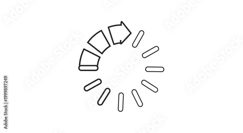 Black outline loading progress icon with circular arrow on white background