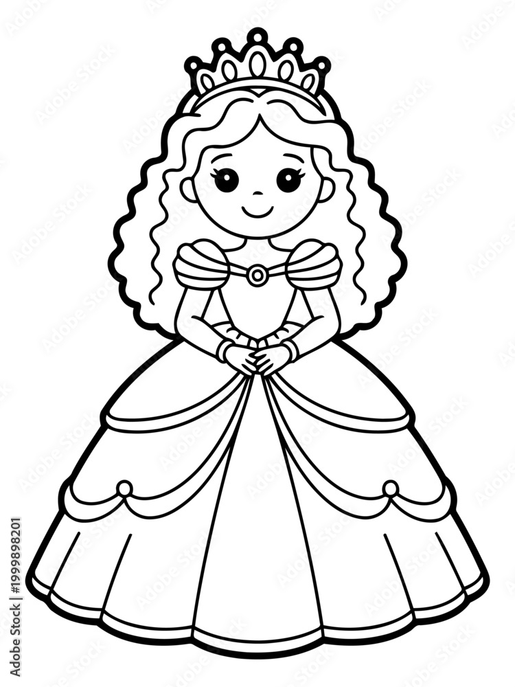 Fototapeta premium Crowned Princess Illustration: A beautifully drawn illustration of a crowned princess, exuding elegance, adorned in a grand ball gown. perfect for any project.