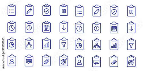 Checklist clipboards icon set, clipboard, checklist, report, survey or agreement icon vector