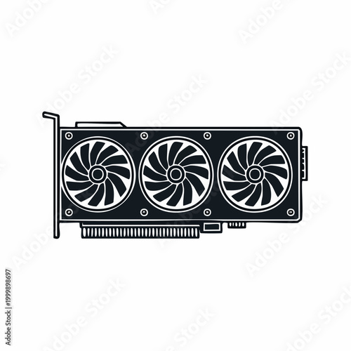 Vector Illustration of a Graphics Card with Three Fans