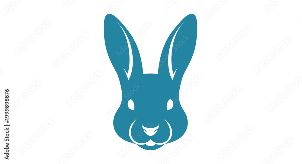 Obraz premium Blue Rabbit Head Illustration with Ears.