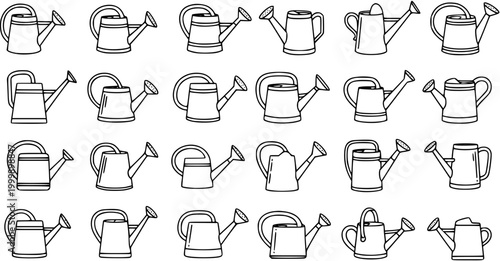 Foto Gardening Watering Cans Black and White Line Art Icons Collection