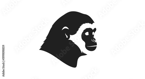 Black Silhouette of a Monkey Head.
