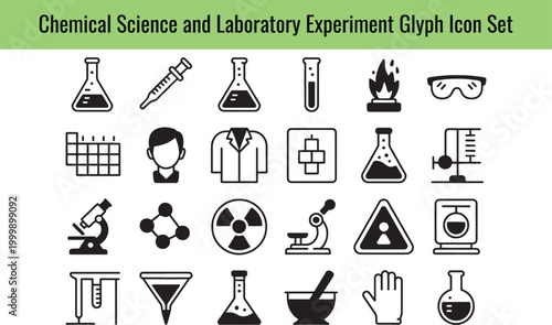 Collection of icons depicting chemical science and laboratory experiments for educational and professional use