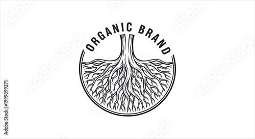 Organic Brand Logo with Tree Roots in a Circular Design.