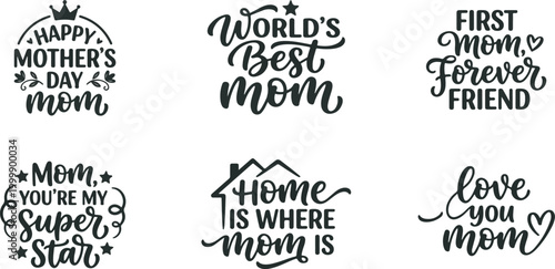  Mother's Day Calligraphy Quotes Bundle 2026 - Hand Drawn Mom Typography Silhouette Vector Designs