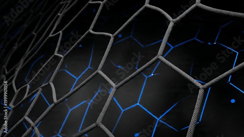 Background with a close-up of a soccer goal net, with a blurred background.