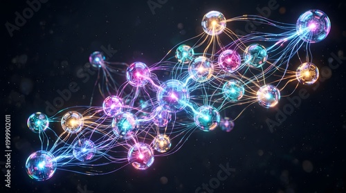 AI Nodes Spheres Pulsing Light Abstract Colorful